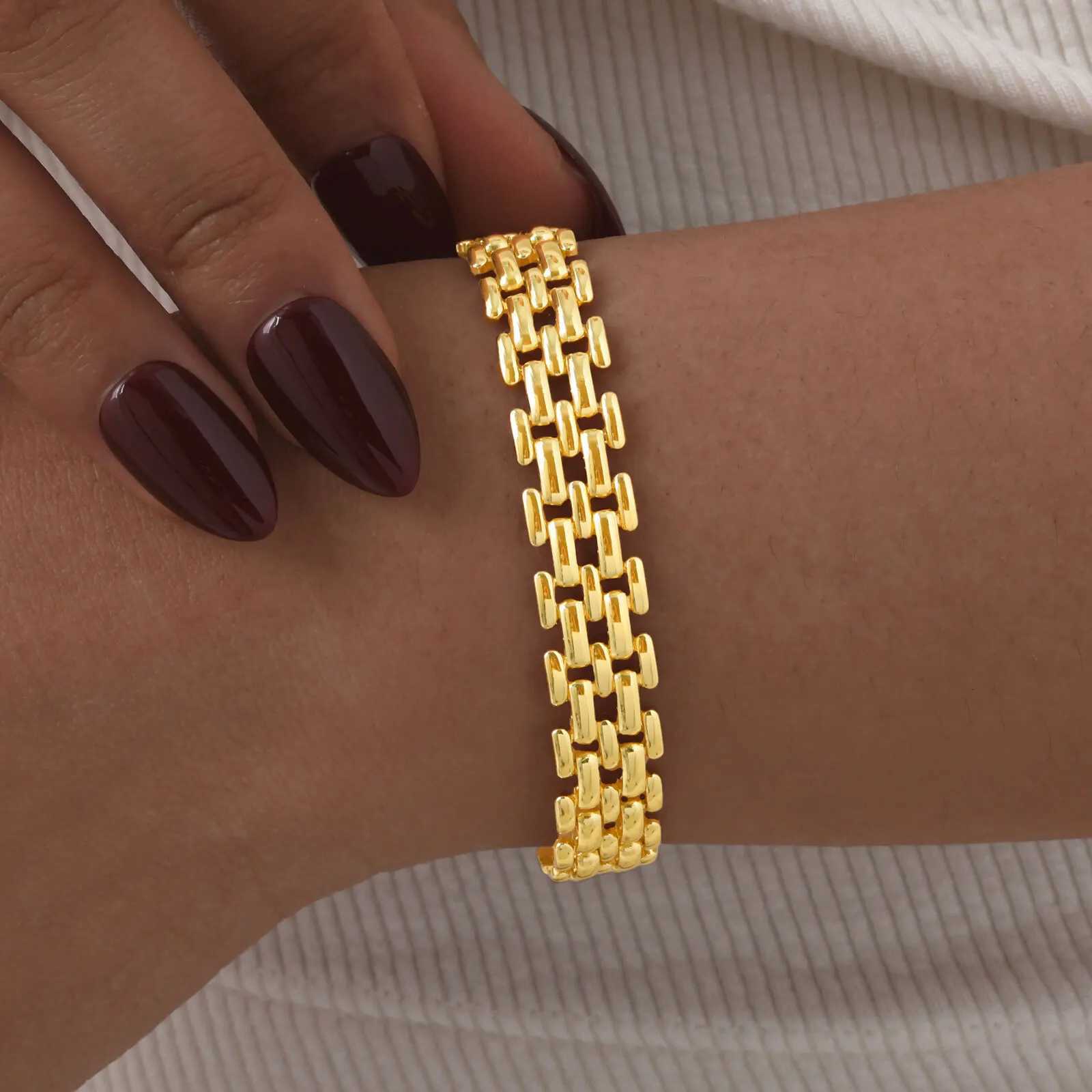 18k Gold Plated Mesh Link Bracelet for Women Clavicle Chain Wrist Bracelet Polished Jewelry 15cm-18cm W250728