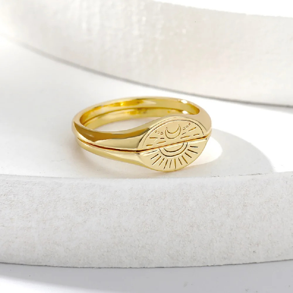 Vintage Moon Sun Rings Set For Women Stainless Steel Couple Ring Trend Wedding Y2k Jewelry Accessories anillos mujer 250723