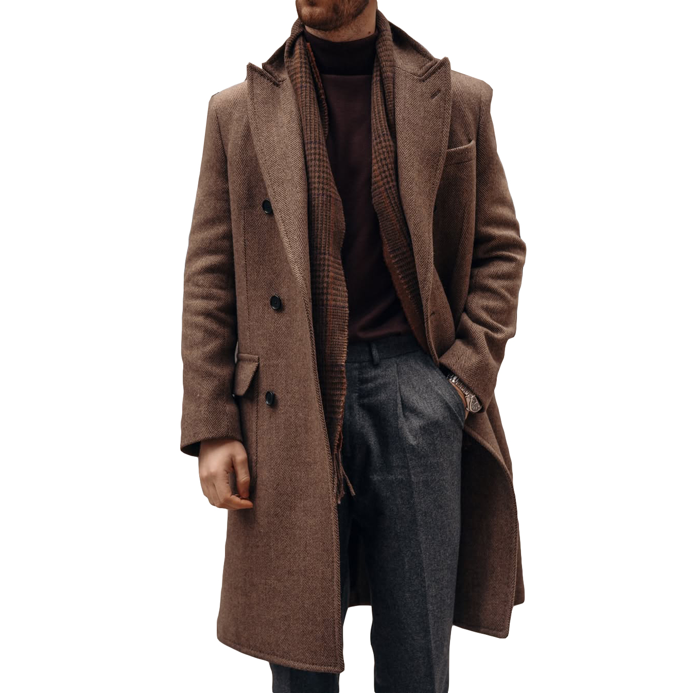 Woolen Blend Coat Men Over Jacket Overcoat Double Breasted Long Plus Size Warm Formal Business Tailored Costume Wear Customized