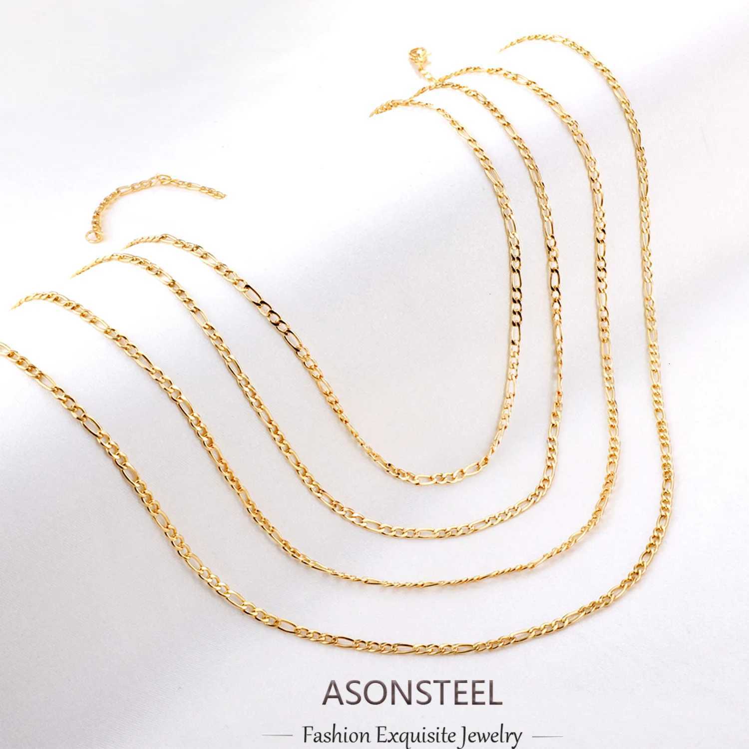 ASONSTEEL 1 Piece Fashion Figaro Cuban Link Chain Stainless Steel Necklace 45cm/50cm/55cm/60cm Gold Color Jewelry Gift for Women and Men XJ250708