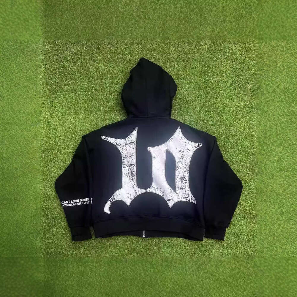 2025 New Trendy Brand Casual 103D Digital Print Five-Pointed Star Zipper Cardigan Short Hooded Sweatshirt Loose Jacket