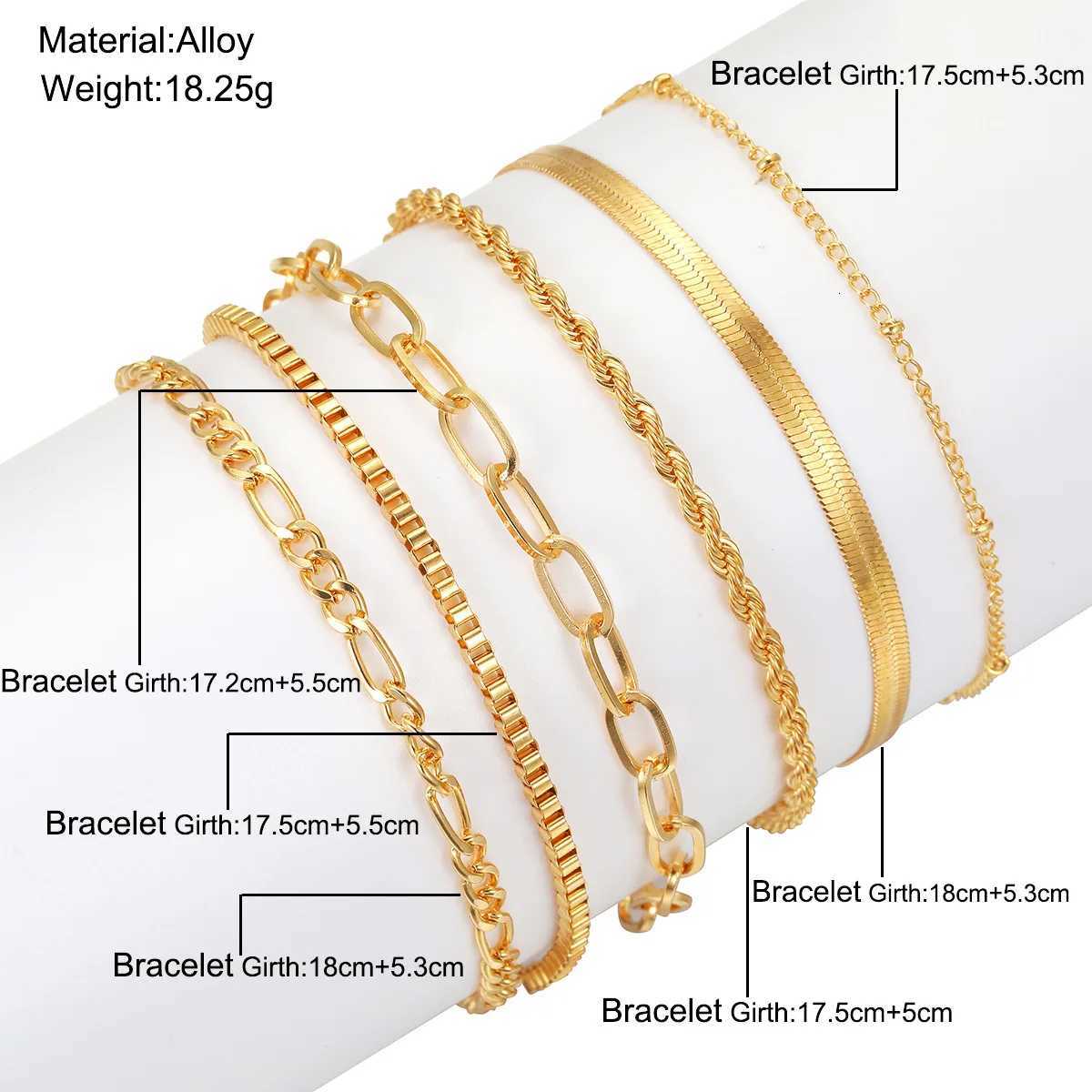 6Pcs Classic Snake Chain Bracelets for Women Trend Gold Plated Cuban Chain Bracelet Trendy Womens Gifts Jewelry 2024 Trendy W250728