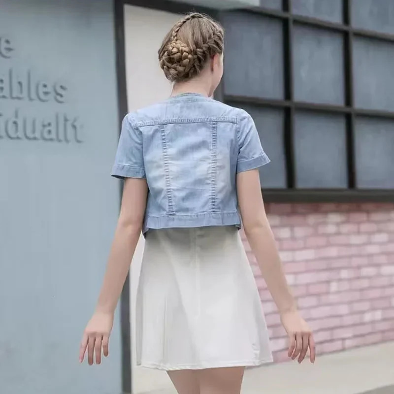Lucyever Korena Y2K Cropped Jacket Women Casual Short Sleeve Denim Jackets Female Summer Thin Single-Breasted Jeans Outerwear 250728