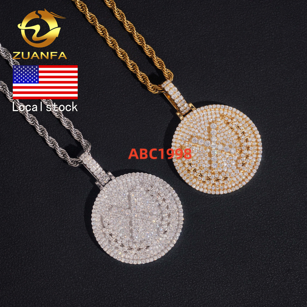American Local Stocks Circle Pendant Moissanite Iced Out Jewelry Custom Moissanite Hip Hop Pendant Charm for Men