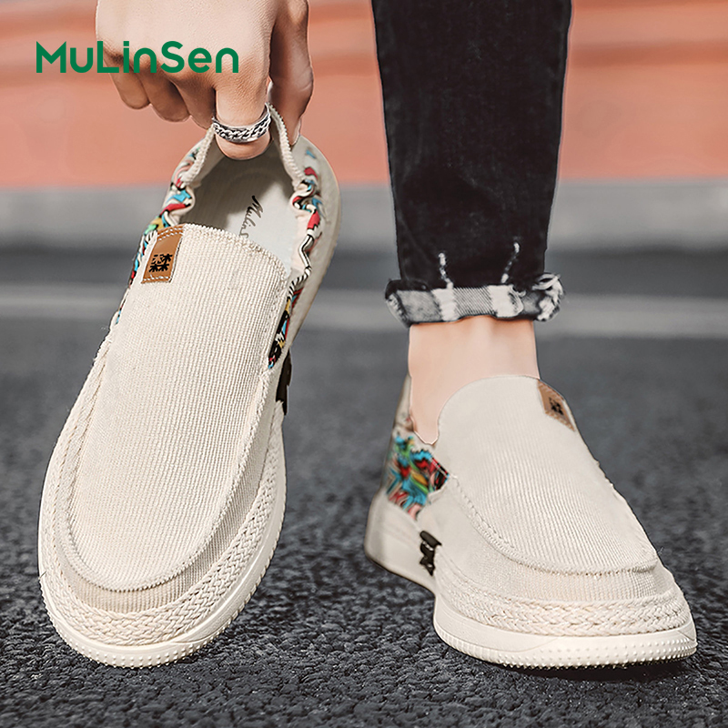 Mulinsen canvas shoes men's 2025 new summer breathable soft sole lazy one-step sneakers driving casual trendy shoes