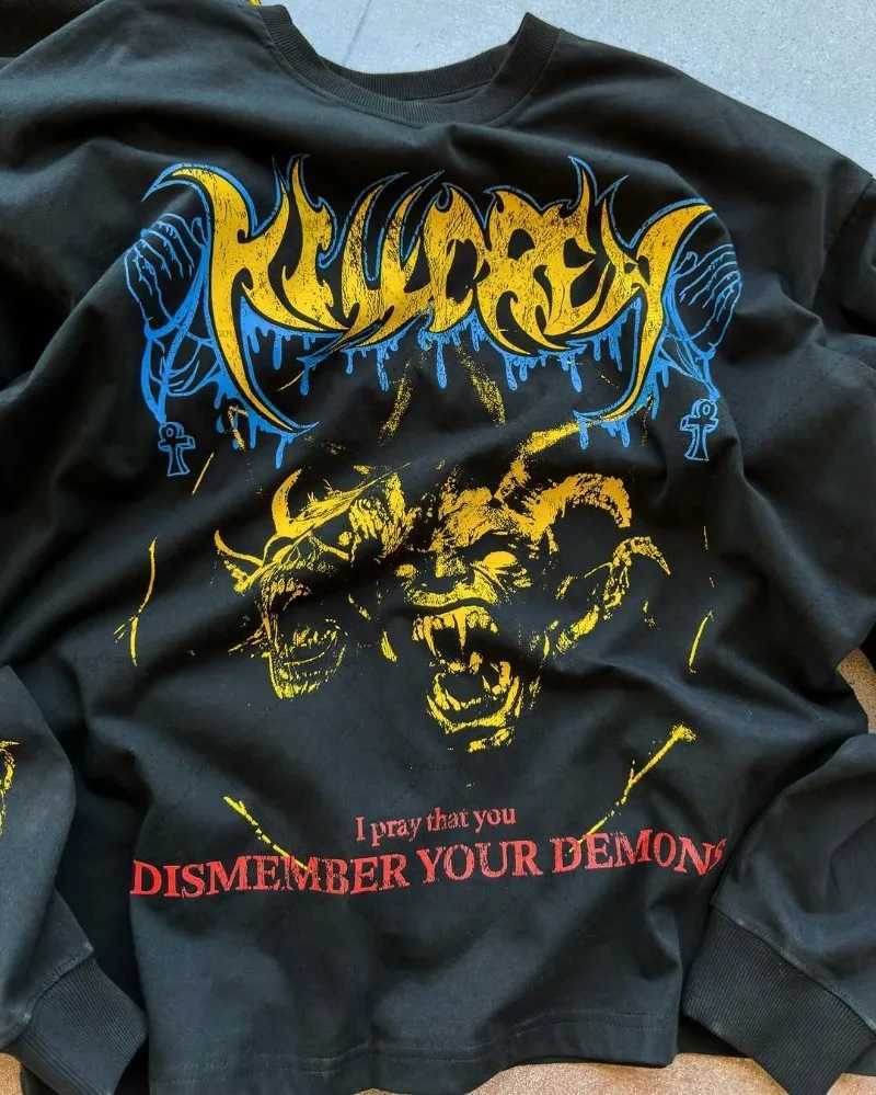 2025 Street Fashion Retro Hoodie Y2k Harajuku Devil Pattern Top European and American Gothic Punk Extra Large Mens Sportswear W250408