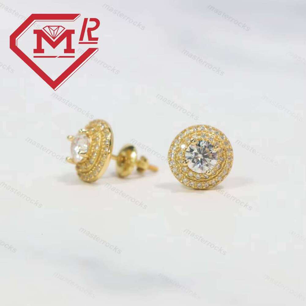 New Men's Accessories Hip-Hop Moissanite Personality Round Gold-Plated Stud Earrings
