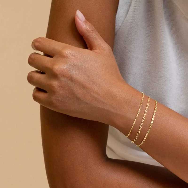 14K Dainty Gold Plated Stackable Bracelets for Women Trendy Chain Bracelets Paperclip Adjustable Tennis Cute Jewelry W250728