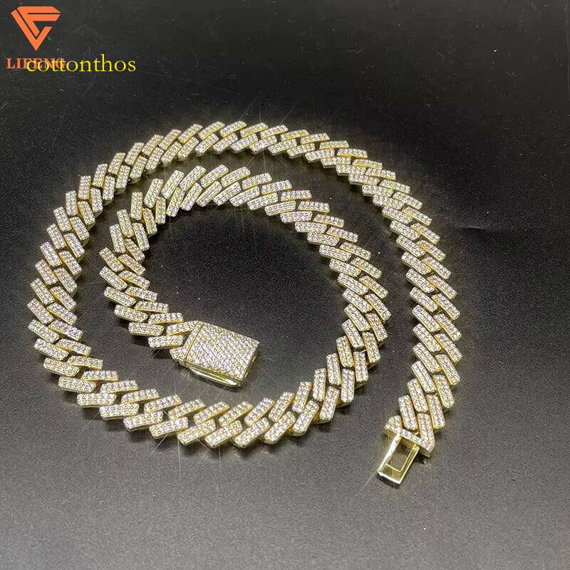 Sterling Sier Miami Link Gold Plated Vvs Dia Cuban Chain Moissanite Hip Hop Necklace