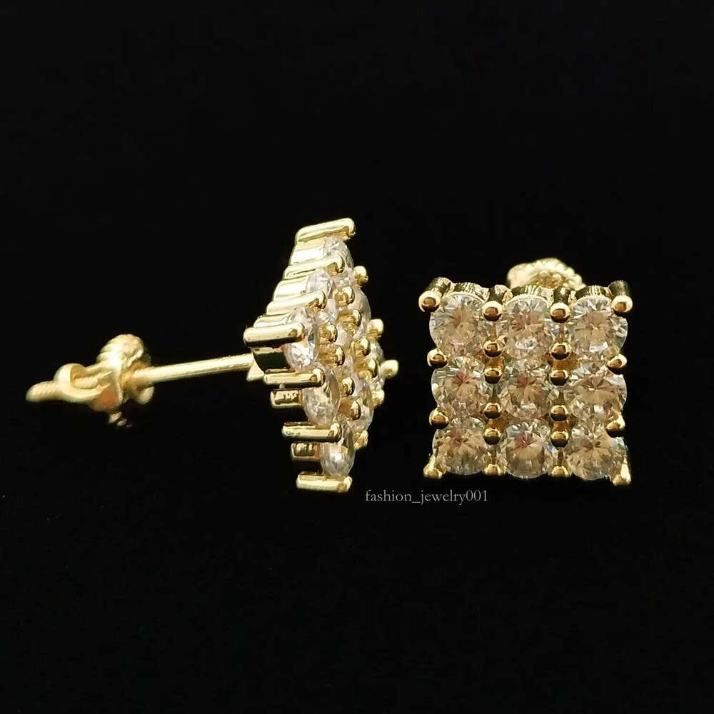 Gold Plated Hip Hop Cubic Zirconia Square Stud Earrings for Men Women Iced Out Dia Earring Studs Ear Piercing Punk Rock Rapper Jewelry Wholesale