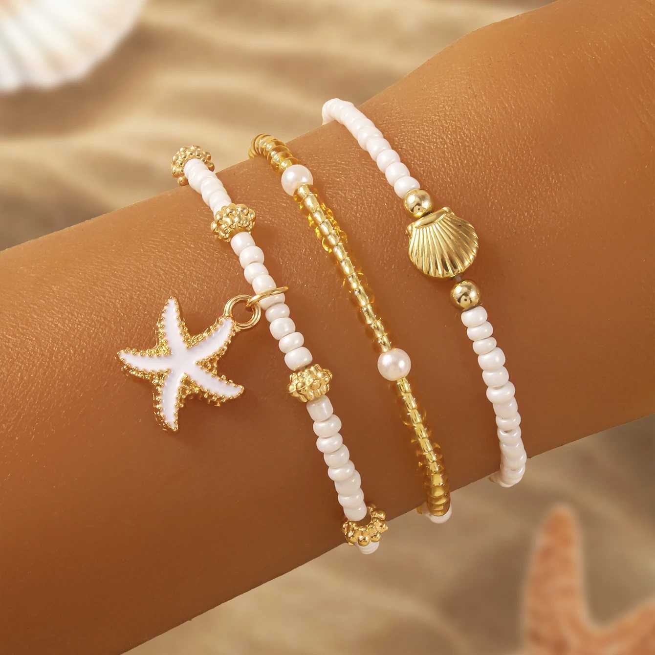 Exquisite Starfish Shell Bracelet Handmade Seed Beads Multiple Layered Bracelet Womens Summer Beach Party Vacation Jewelry W250728