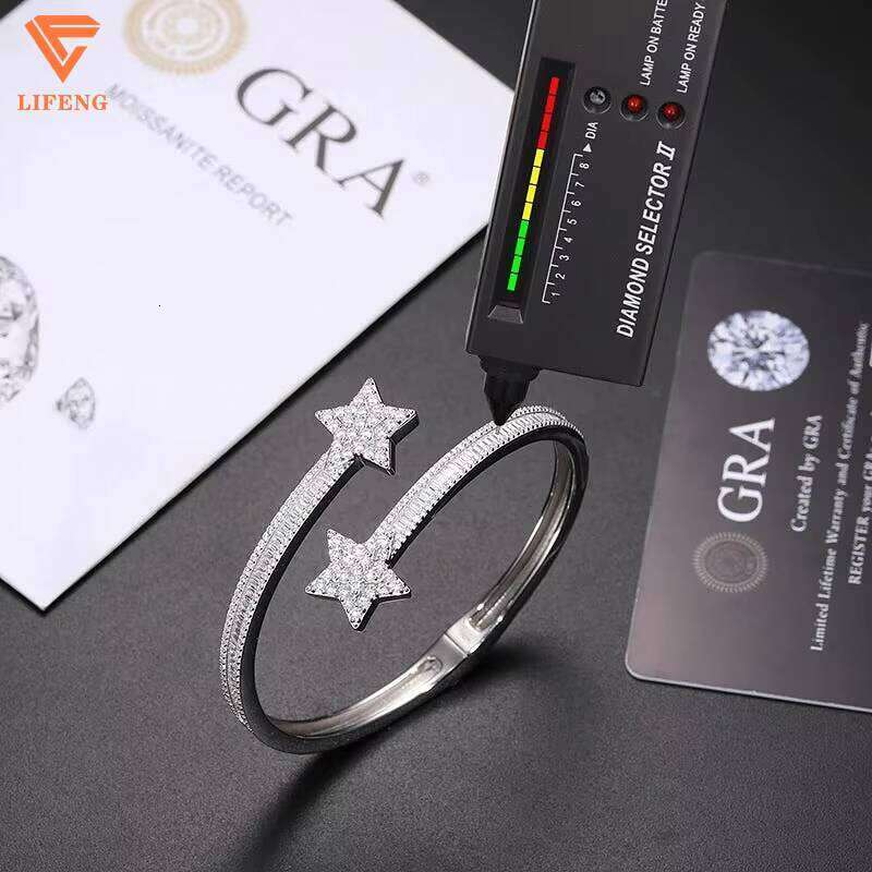 Lifeng Jewelry Pass Dia Tester VVS Moissanite Star Bangle Baguette Cut Sier Bling Men Women Bracelet