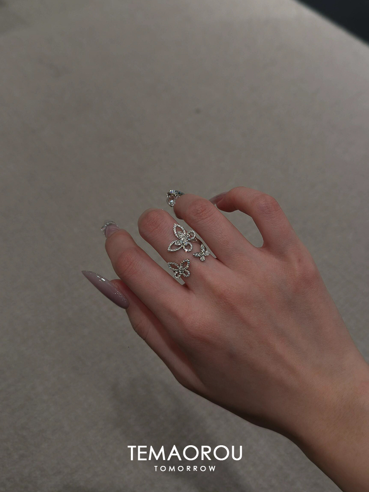 Butterfly Fairy Full Diamond Hollow Zircon Ring Exquisite French Elegant Temperament Versatile Index Finger Ring Womens Ring Style 250728