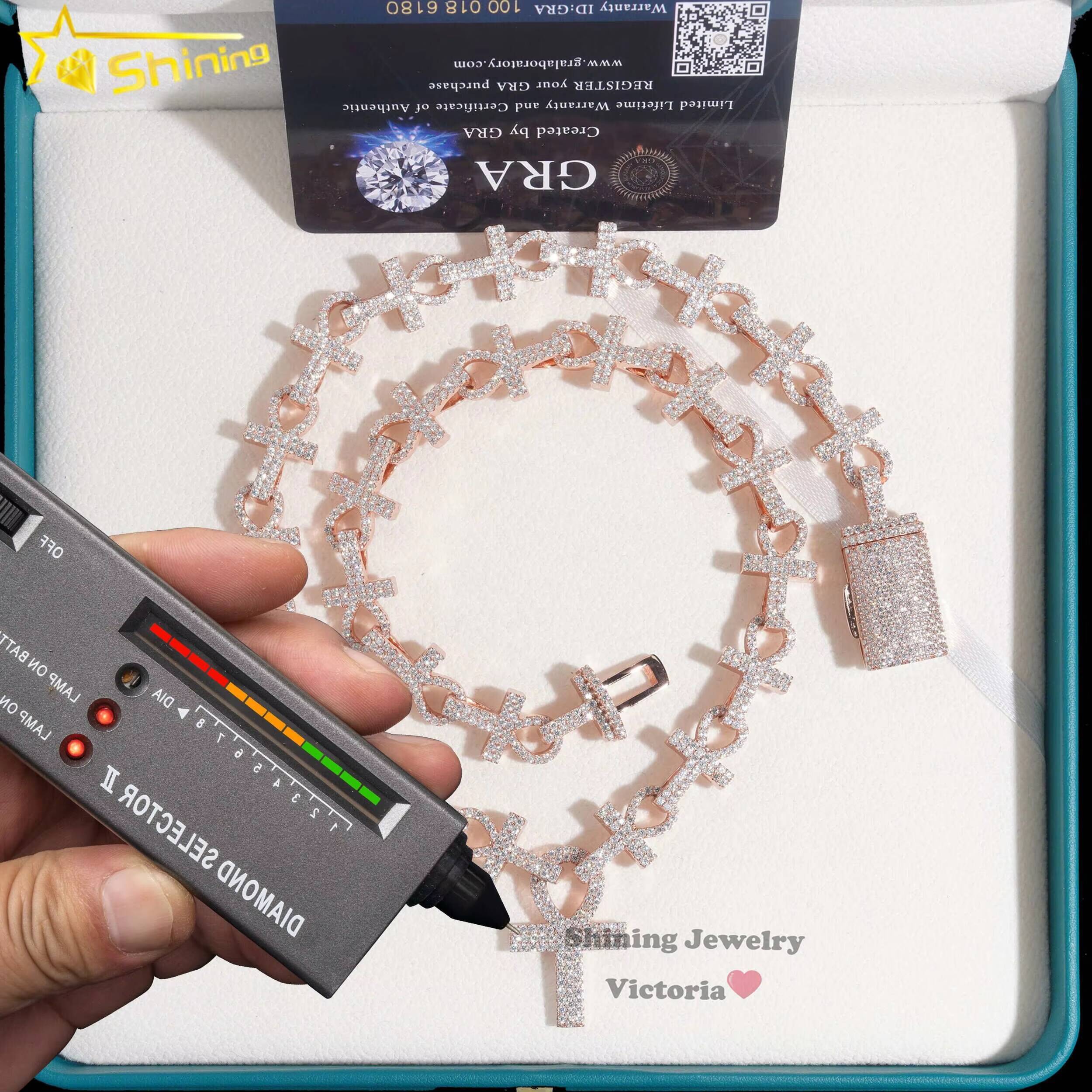 Hip Hop Rock Style Rapper Fashion Jewelry Personalized Custom Ankh Necklace Iced Out Moissanite Cross Pendant Cuban Chain