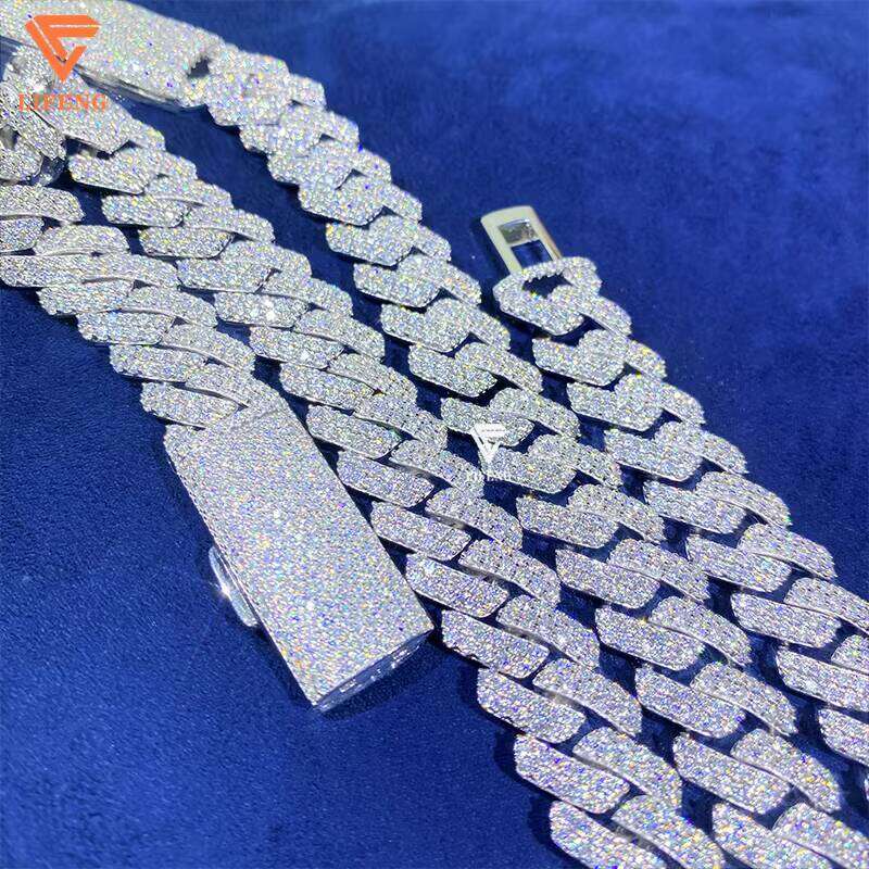 14mm VVS Moissanite Dia Iced Out Link Chain Custom White Gold Plated Fine Jewelry Cuban Charm Necklace for Women