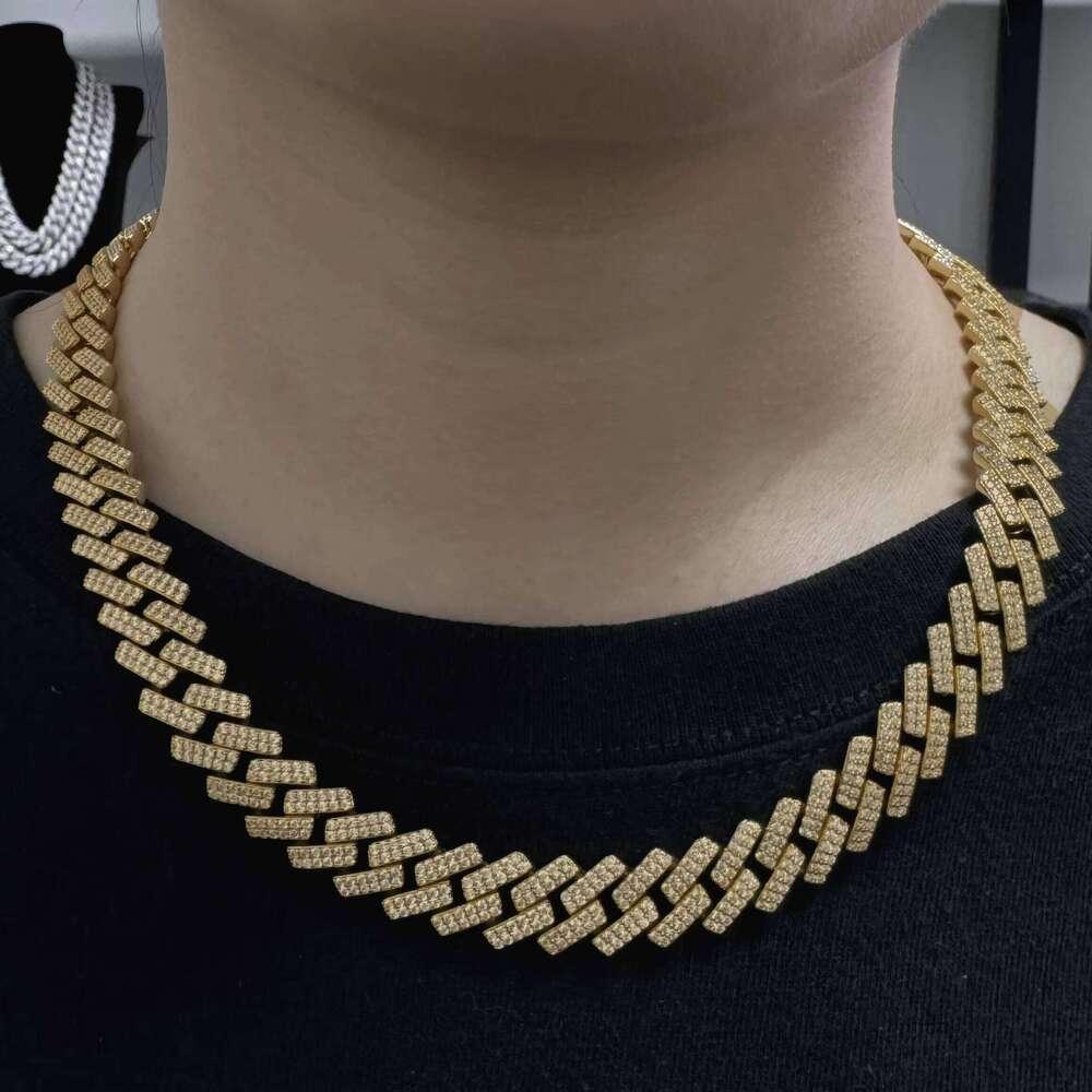 Hip Hop 8mm 10mm 12mm Iced Out Sterling Sier 2 Row Prong Setting Cuban Chain Moissanite