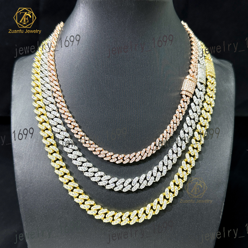 Mens Cuban Link Chain 6mm 1rows Miami Iced Out Moissanite Cuban Chain 925 Silver Jewelry Sterling Moissanite Cuban Chain