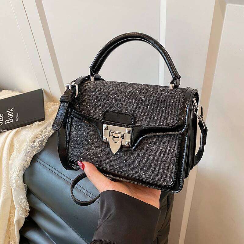 Small Square For Women Retro Denim Crossbody Famous Brand Handbag Solid Color Pu Leather Lady Shoulder Bag Black Bolsos