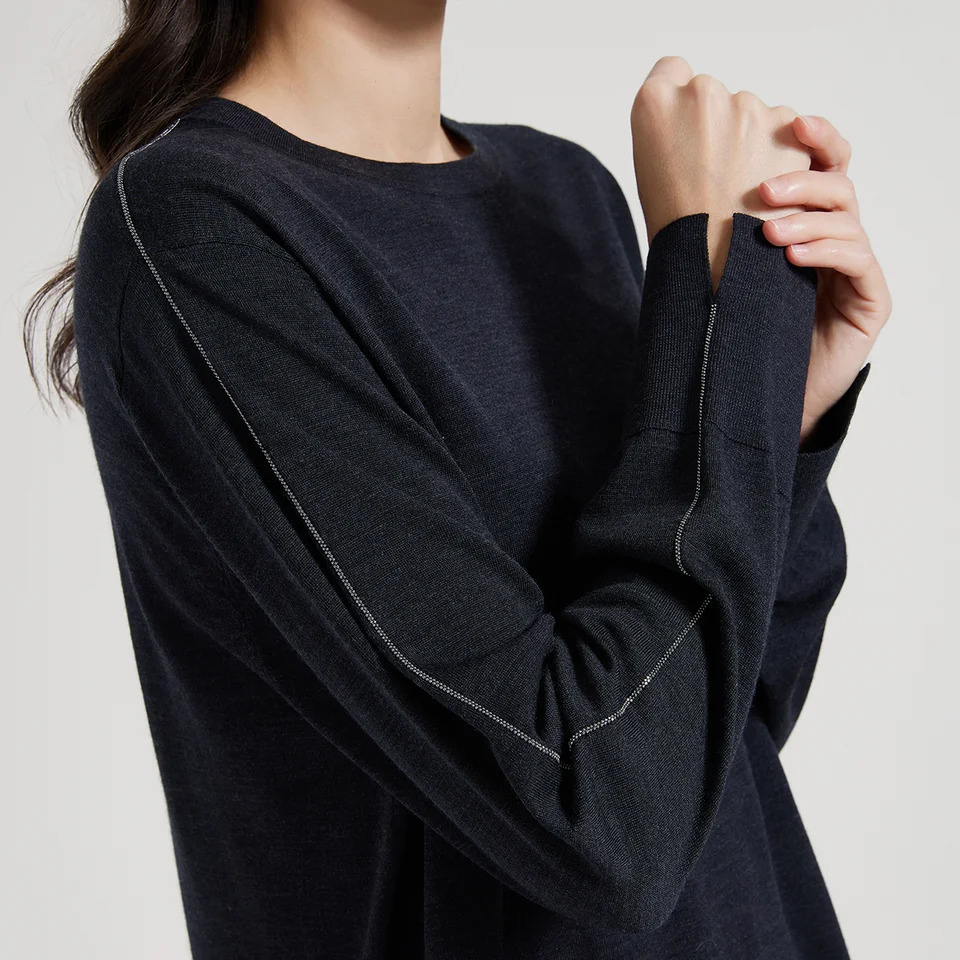 1025 High Quality y Womens Round Neck Long Sleeve Knitted Sweater Spring 30% Silk 70% Wool Sweater 250728