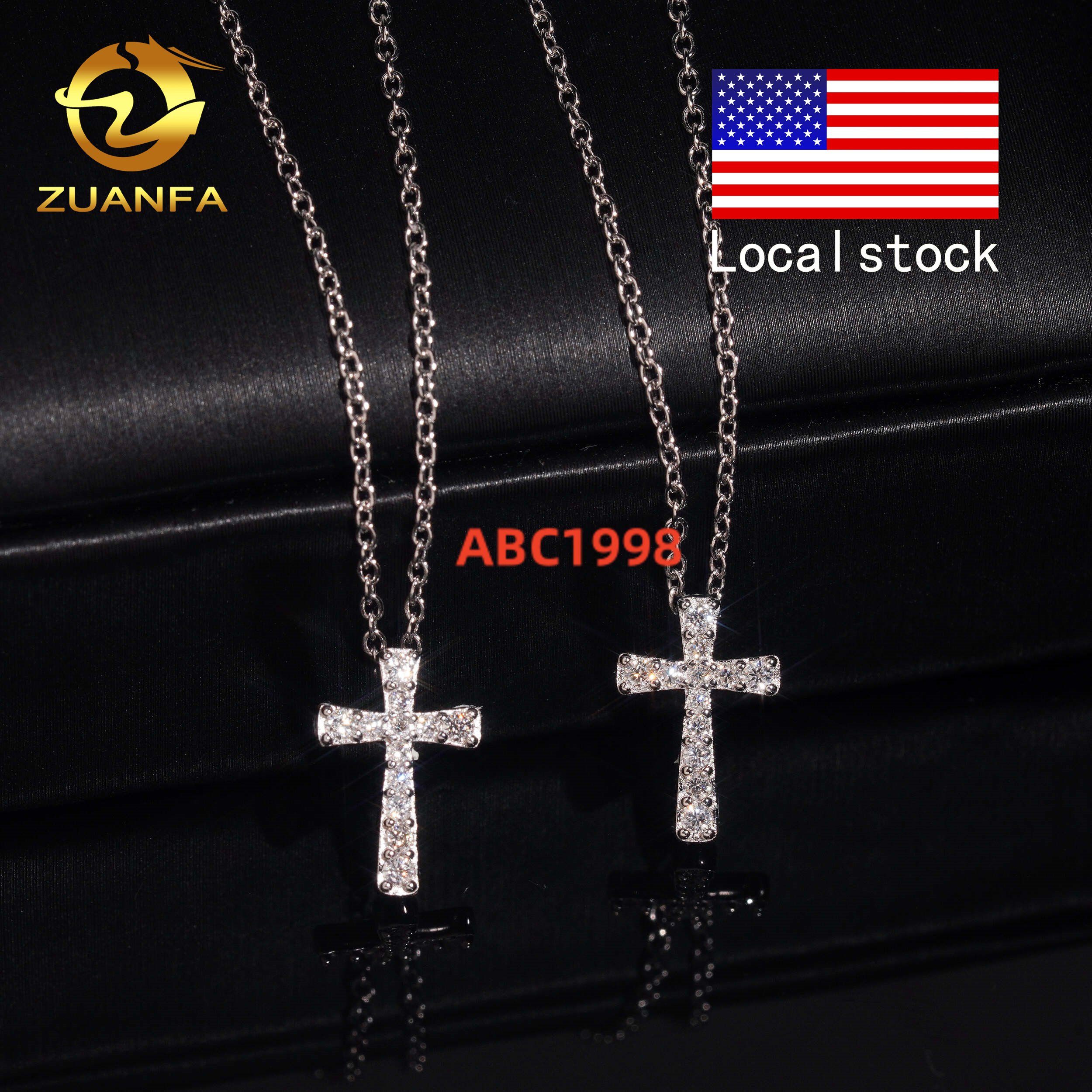 USA Local Stock Classic Iced Out Hip Hop Style Link Chain 925 Silver VVS Moissanite Diamond Women Jewelry Cross Pendant Necklace