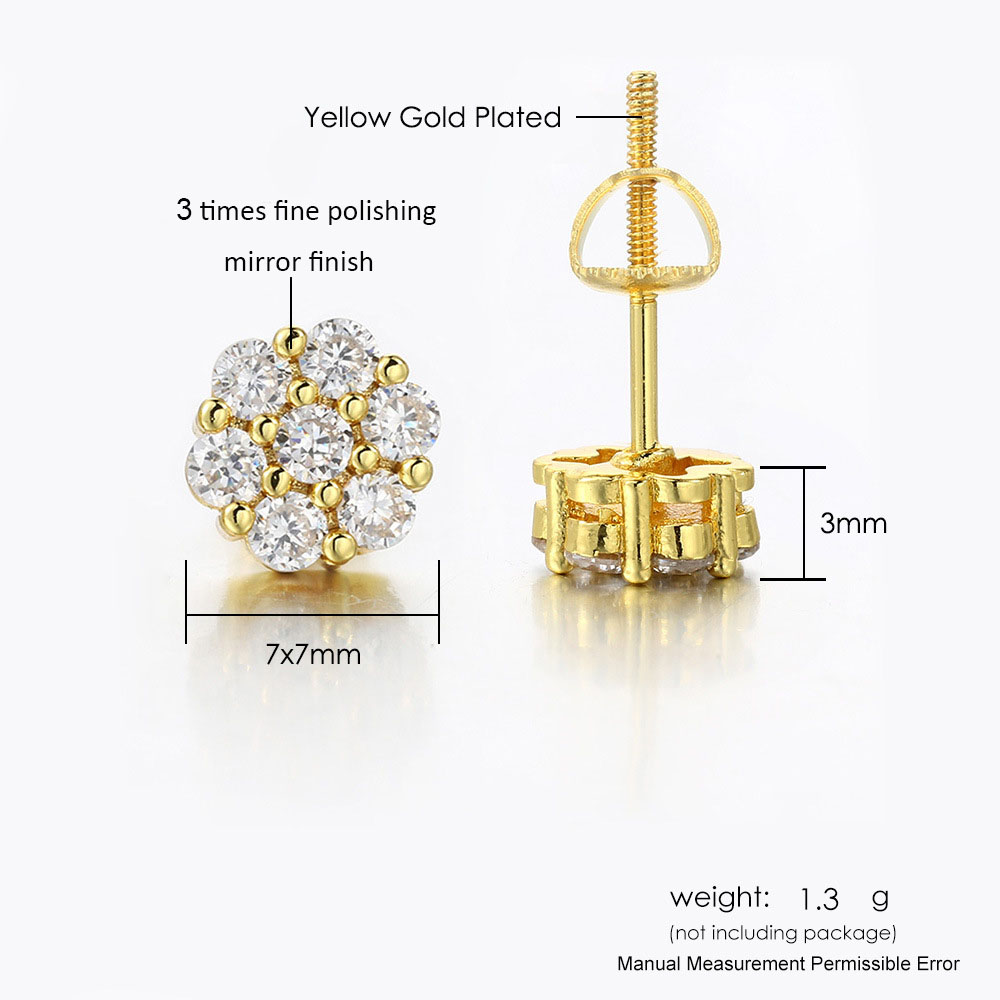 Delicate Sparkling Women Screw Back Zirconia Flower Stud Earrings 18K Real Gold Plated Brand Designer Cute Cubic Crystal Diamond Ear Stud Fine Wedding