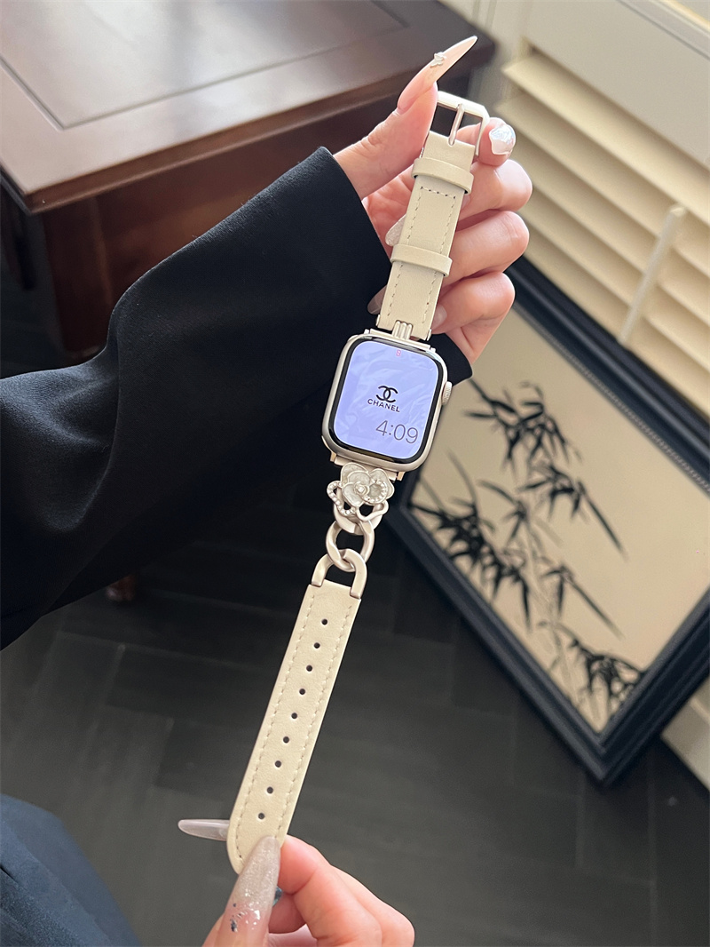 Luxury camellia flower designer apple watch band for iWatch series 10 9 8 7 6 5 4 3 ultra 2 Fashion Leather Smart Straps 42mm 38mm 40mm 44mm 41mm 45mm