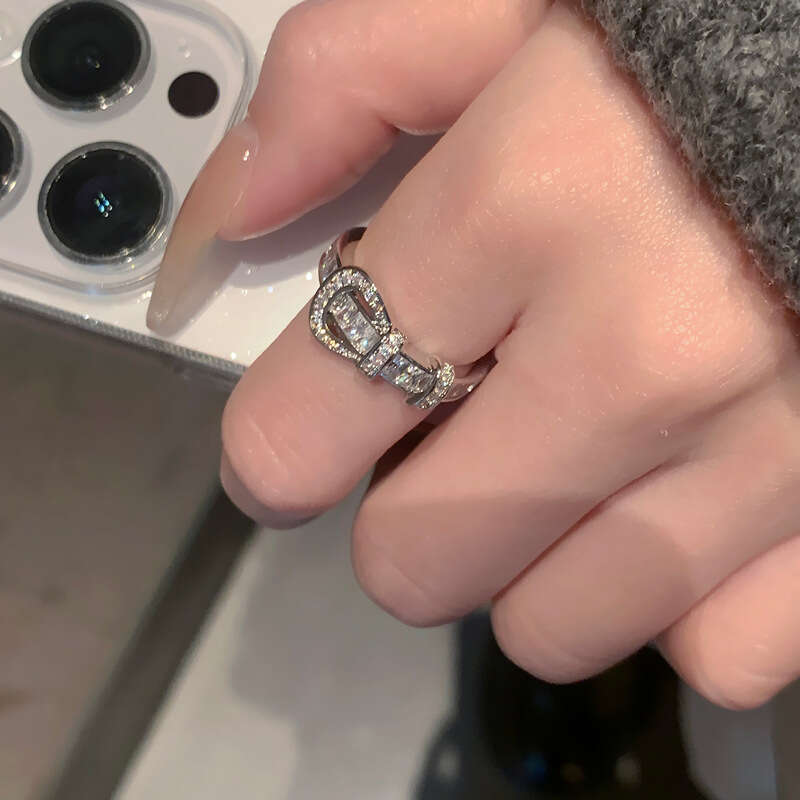 Real Gold Plated Zircon Horseshoe Buckle Open Exaggerated Light High-end Minimalist Style Index Finger Ring Versatile Hand Jewelry