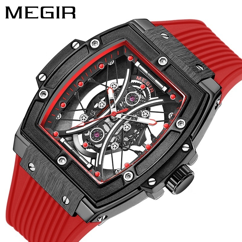 Megir 8109 Cool Skeleton Dial Watch with Silicon Strap for Boys Cheap Wholesale Mens Quartz Watch 250728