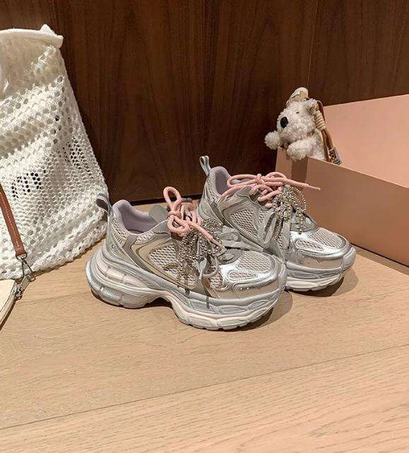 Su Yinyin Summer New Dad for Women 2025 College Style Thick-Soled Sneakers Mesh Breathable Casual Shoes Versatile