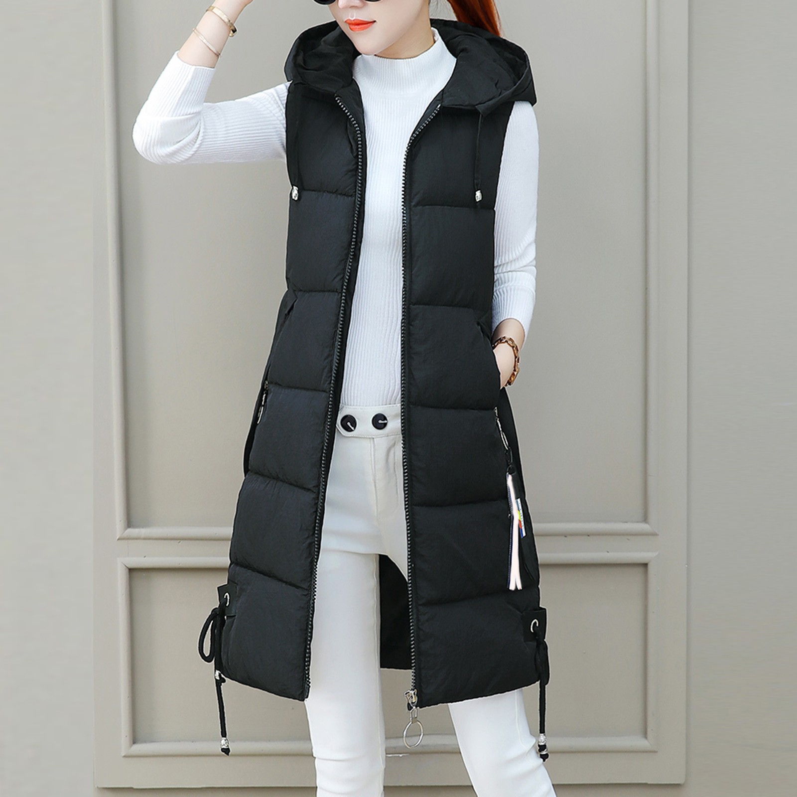 Women Plus Size Hoodie Waistcoat Vest Loose Long Gilet Jacket Coat Autumn And Winter