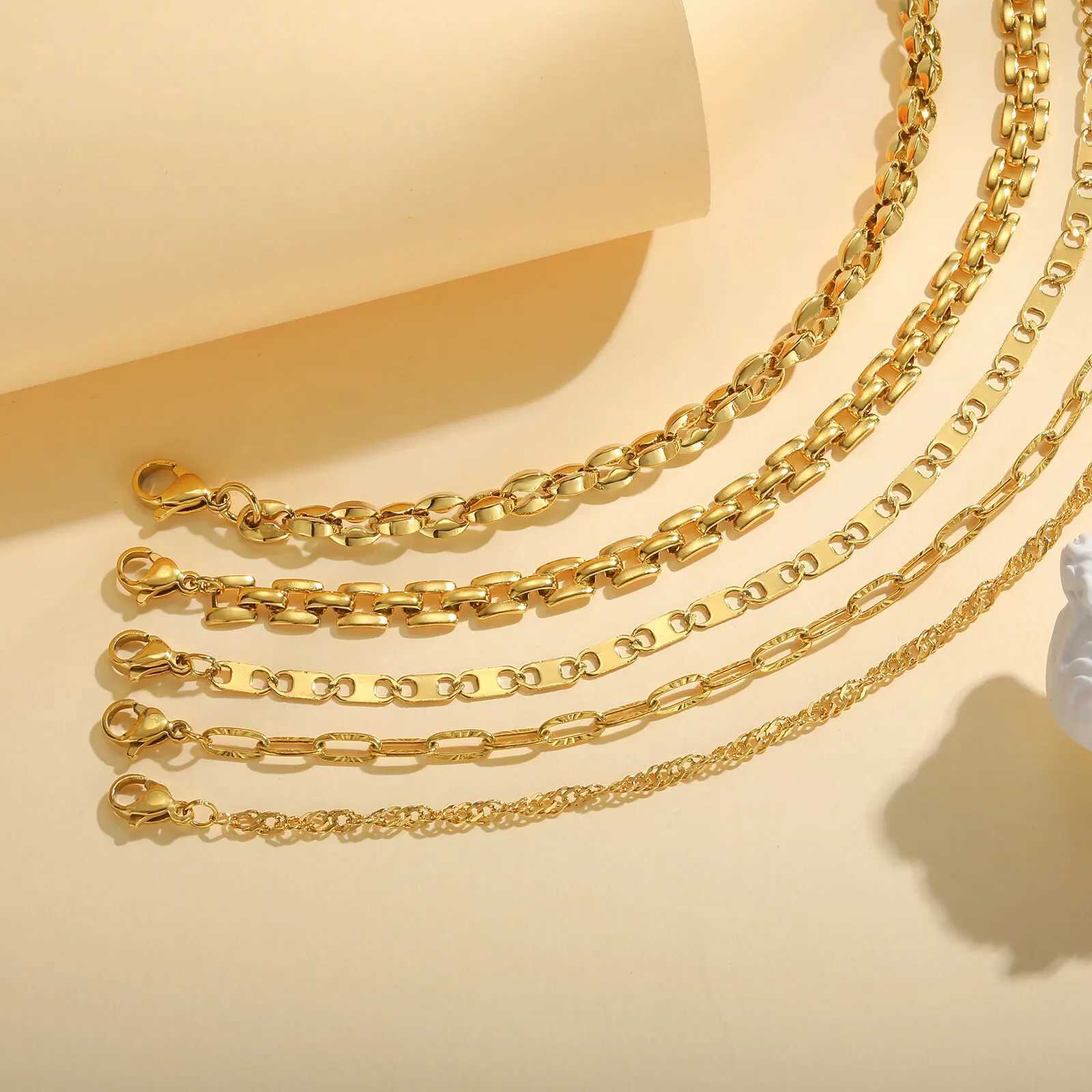 Gold Color Link Bracelet Layering Bracelets for Women Stainless Steel Chain Adjustable Waterproof Jewelry W250728