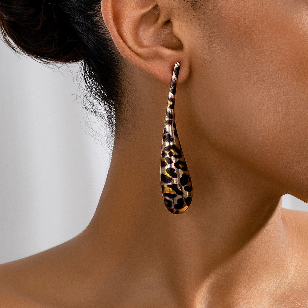 Trendy Leopard Print Teardrop-Shaped Long Stud Earrings Women's Earrings Holiday Party Gift Fashion Accessories