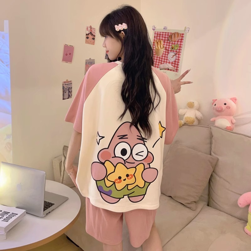 B994-Summer women's pajamas thin short sleeve large size cute cartoon two-piece suit home clothes for girls
