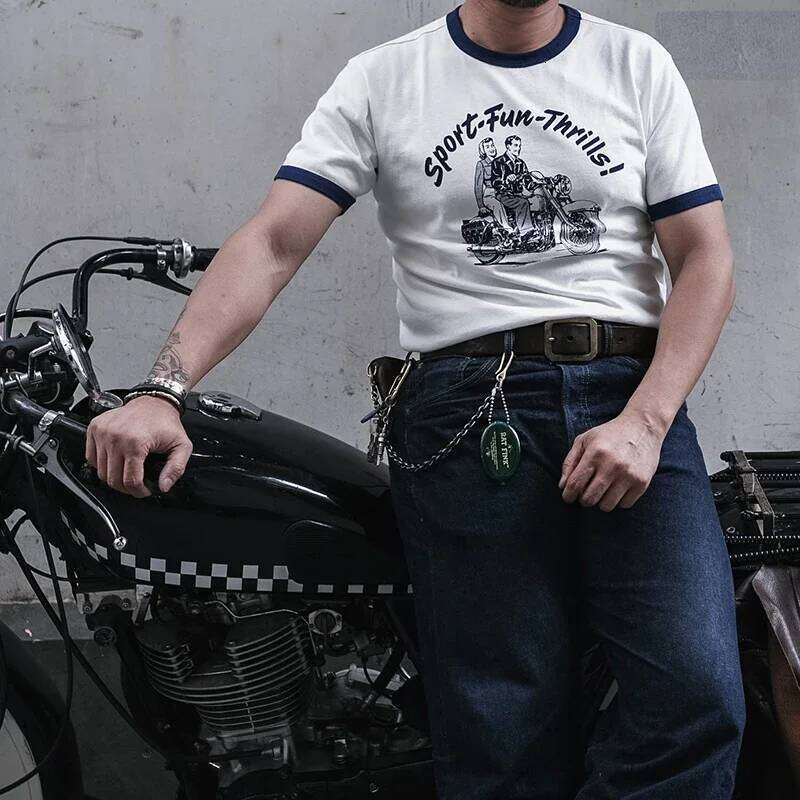 Designer Clothing 2025 Non Stock Rider Print T-Shirt Vintage Vibe Motorcycle Cotton Short Sleeve Tee Men