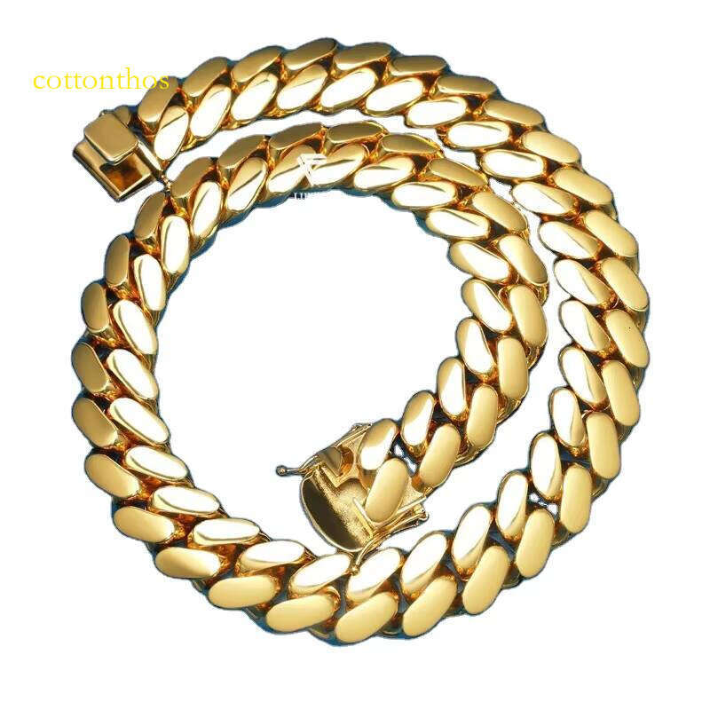 20MM Solid Sterling Sier Cuban Link Plain Miami Hip Hop Men's Chain Yellow Gold Plating Featuring Dias Pearls