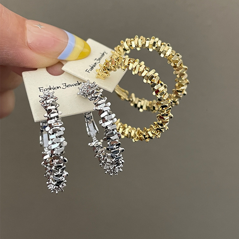 Sparkling Dia Fragment Sier Needle C-shaped French Niche Design Sense Minimalist Style Stud Earrings Elegant Ear Jewelry