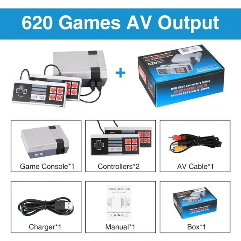 NES 620 Hot Original Handheld Home Game With Built-in Dual Connection TV and Classic FC Games Red and White Video Game Console