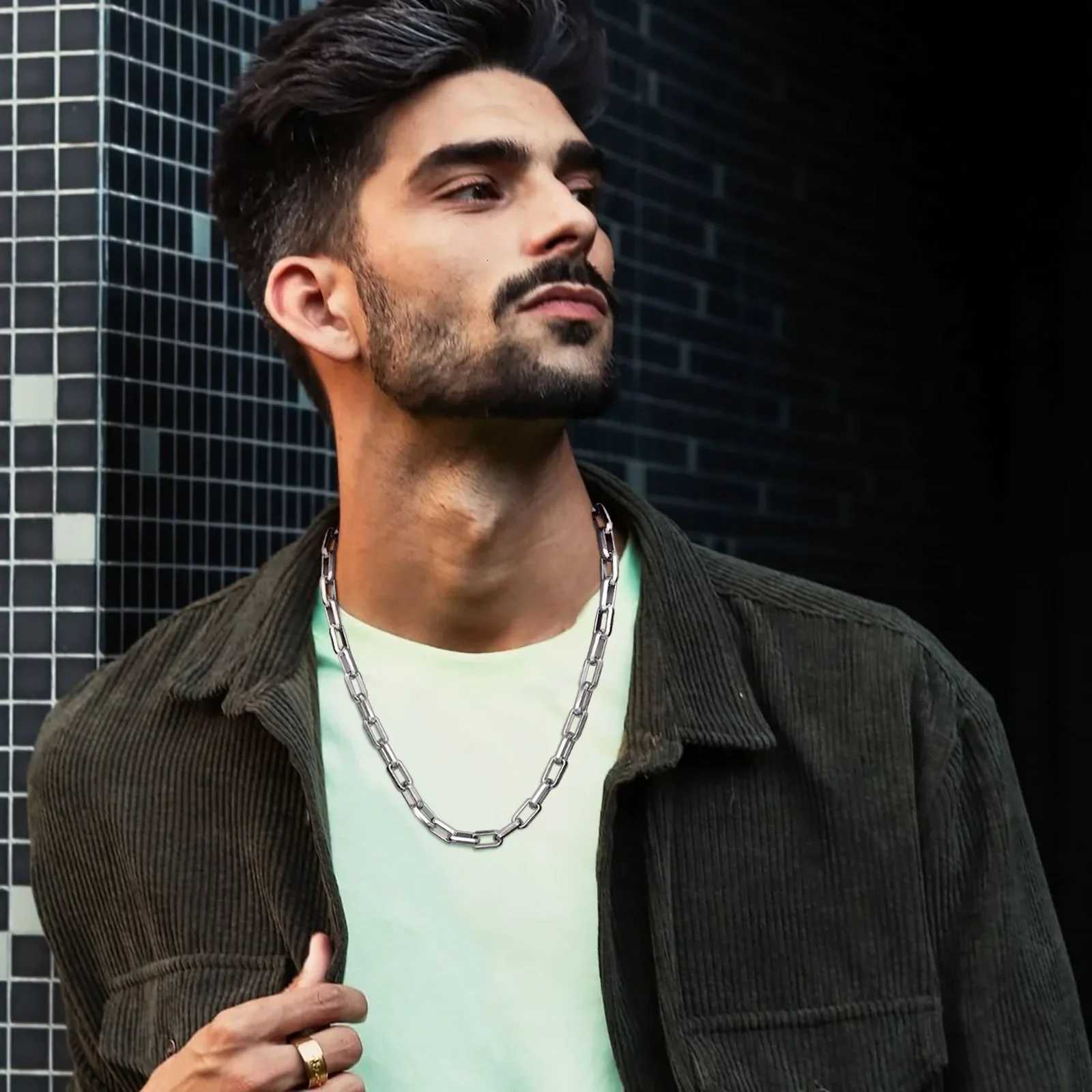 Chunky Rectangle Chain Necklaces for Men Boys 50/55/60 cm Stainless Steel Square Chain Collar Cool Punk Jewelry Gifts XJ250708