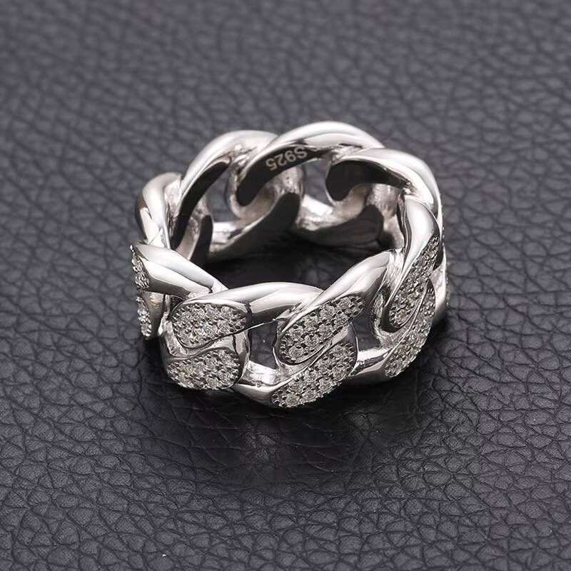 Wholesale S925 Sterling Silver VVS Moissanite Ring Hip Hop Style for Wedding Parties Mens Cuban Chain Iced Jewelry