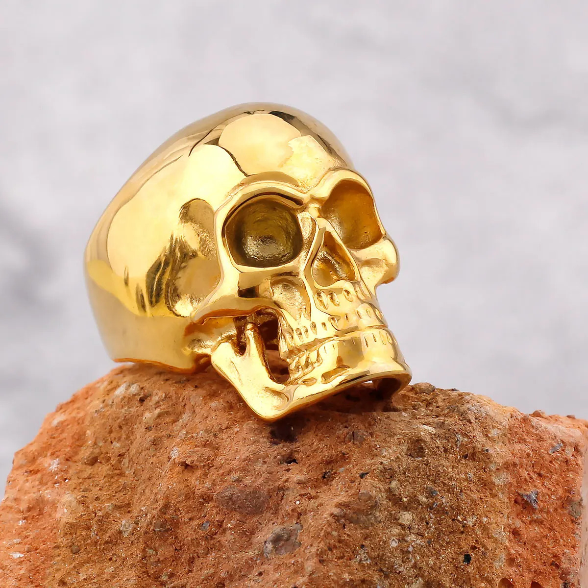 Gothic High Polish Skull Gold/Steel Color Rings for Men Stainless Steel Heavy Metal Skull Ring Punk Motorcyclist Jewelry Gifts 250723