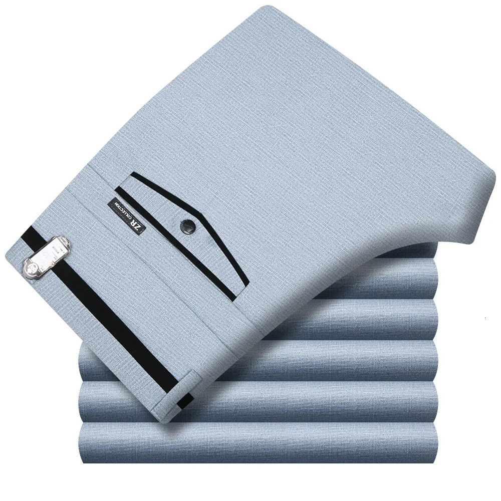 Spring Summer Suit Trousers For Men Straight flat linen Black Pants Business Formal Dress Big Size 2940 250724