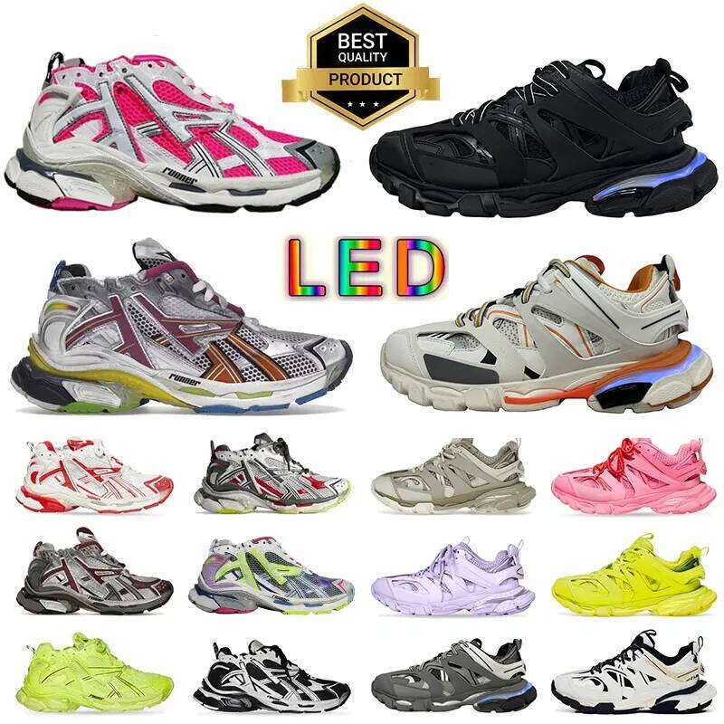 12A Track LED Casual Light 3 3.0 Sneakers 7.5 7.0 Runner Men Women Grey Blue Gomma Leather Beige Tripler Black Pink Trainer Nylon Printed Platform for Trainers