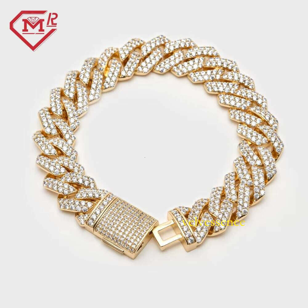 China Factory Custom Mens Hip Hop for Rapper 14mm 2rows Real Solid S Sier Moissanite Bracelet Men