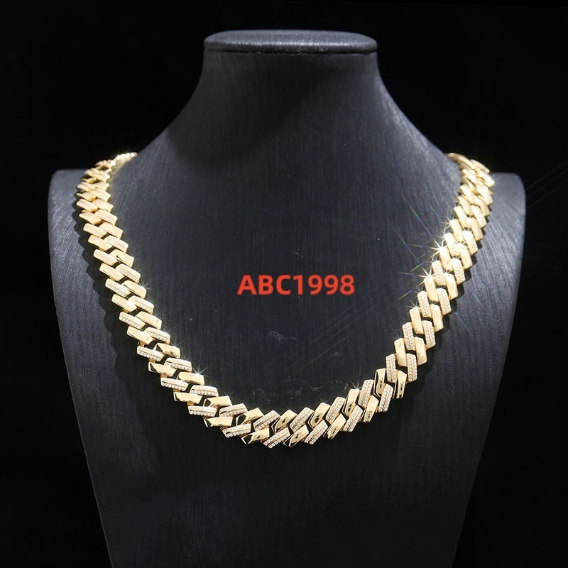 Hip Hop Jewelry Full Diamond Necklace 10mm Silver Inlaid Moissani 2-row Stone Beveled Silver Plated Gold Mens Chain