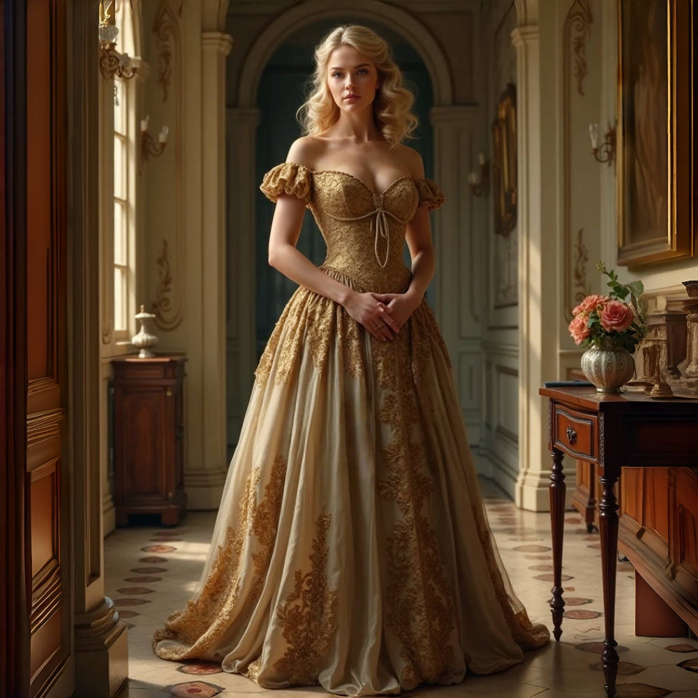 Vintage Southern Champagne Prom Dresses With Gold Lace Appliques Off Shoulder Sweetheart Long Evening Gown Floor Length Customized Women Costume Back 