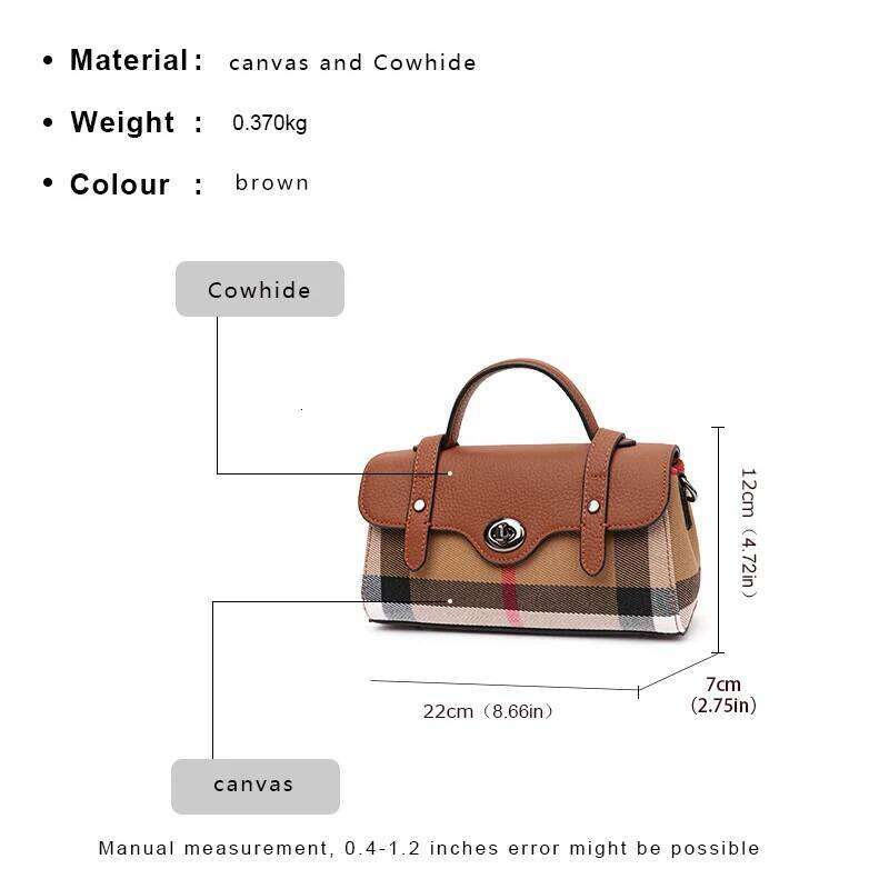 Aidrani Classic plaid single shoulder crossbody bag, canvas patchwork cowhide mini bagFashionable backpackFashionable backpack