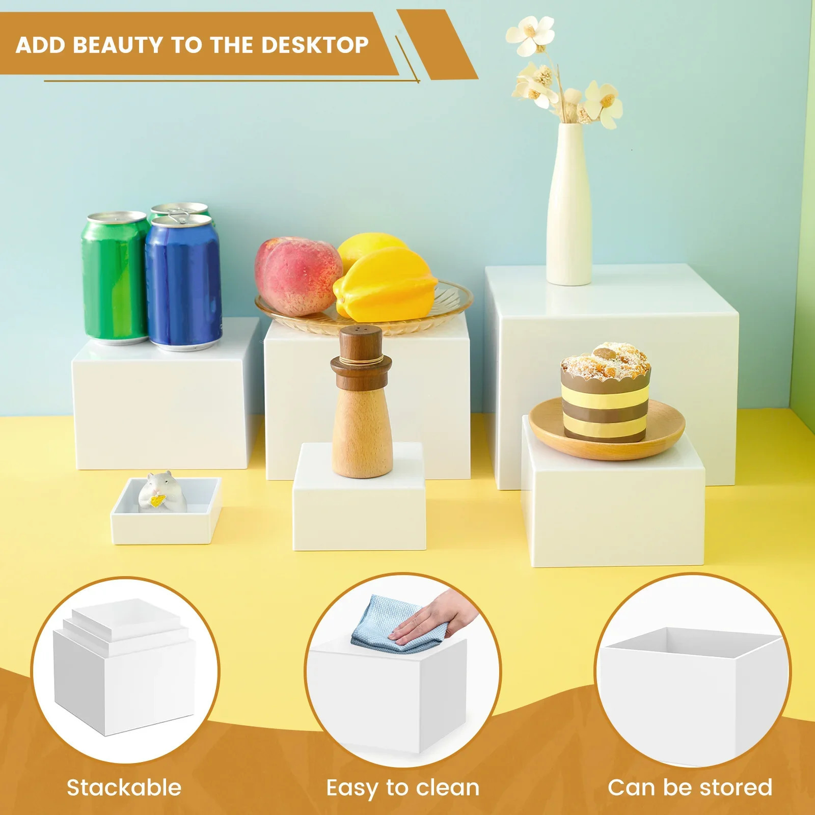 6pcs Acrylic Buffet Riser Food Display Stands Stackable Table Dessert Cake Party Buffet Display Decorating Box 6 Different Sizes 250724