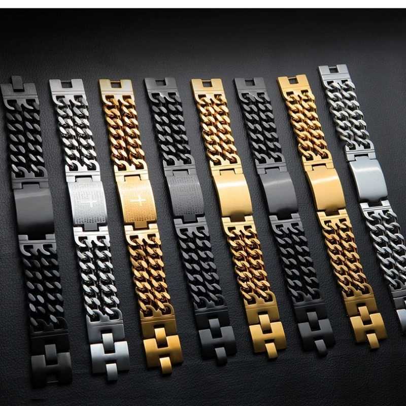 24MM Width 316L Stainless Steel Cuban Chain Cross Bracelet For Men Jewelry Male Hand Chain Wrap Bracelets Punk Accessory W250728