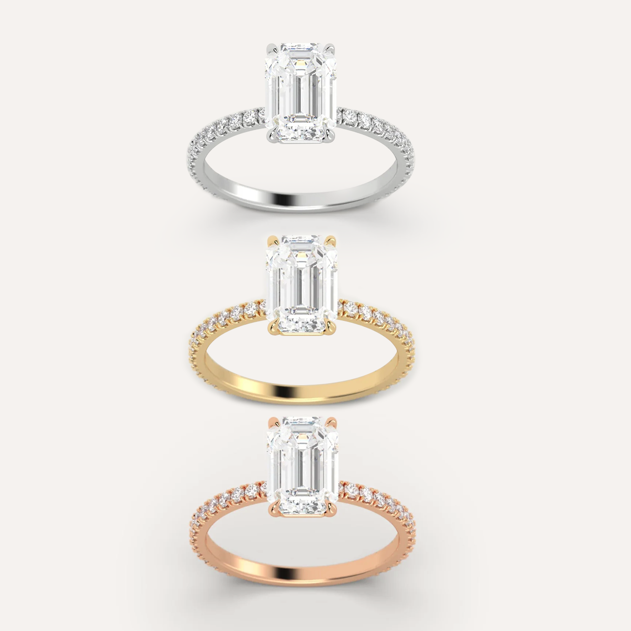 Custom IGI Certified 1CT D VVS2 Emerald Cut Lab Grown Diamond Engagement Ring With Pave Set Side Stones 18K Gold Diamond Ring