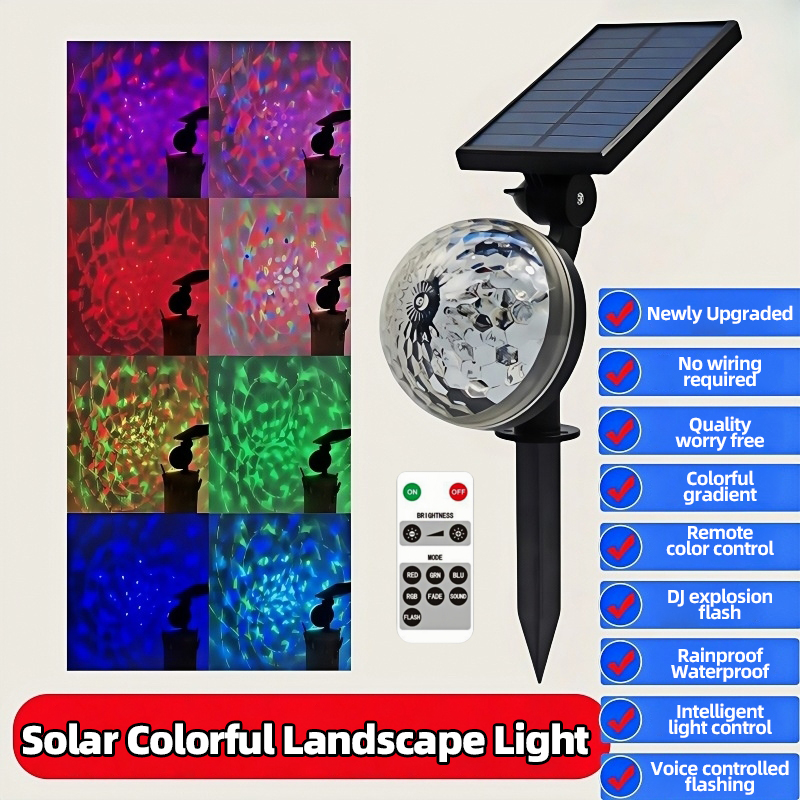 Solar Lawn Light Outdoor Waterproof Sound Control Flashing Courtyard Garden Landscape Disco Colorful Rotating Spotlight